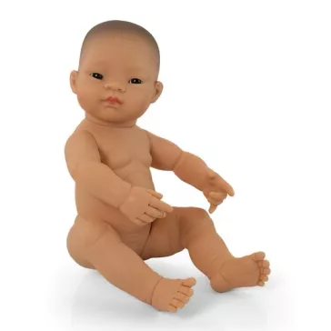   Baba: ázsiai lány, haj nélkül, 40 cm-es, vízálló (MINILAND) ML31006