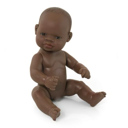 Baba - afrikai fiú, haj nélkül, 32 cm-es, vízálló, MINILAND, ML31033