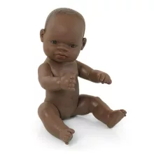 Baba: afrikai lány, haj nélkül, 32 cm-es, vízálló (MINILAND) ML31034
