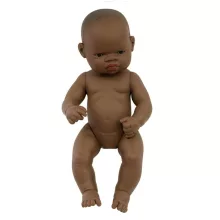 Baba: afrikai lány, haj nélkül, 32 cm-es, vízálló (MINILAND) ML31034