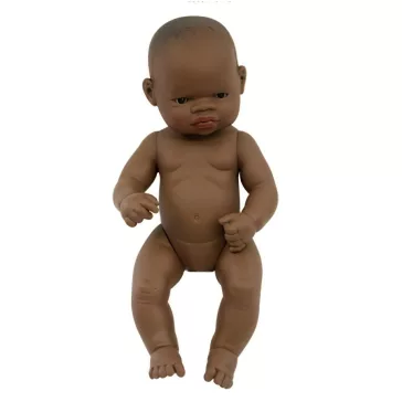   Baba: afrikai lány, haj nélkül, 32 cm-es, vízálló (MINILAND) ML31034