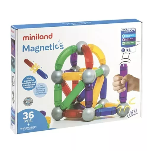 Mágneses építő, 36 db-os, műanyag, MINILAND, ML94105