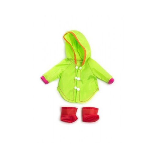 Babaruha - uv zöld esőkabát, piros cipővel, 32 cm-es babához, MINILAND, ML31636