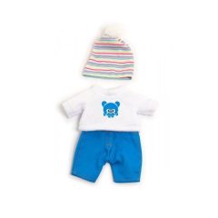   Babaruha - kék nadrág, fehér pulóver,csíkos sapka, 21 cm-es babához, MINILAND, ML31677