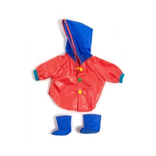 Babaruha - piros esőkabát, kék cipővel, 40 cm-es babához, MINILAND, ML31556