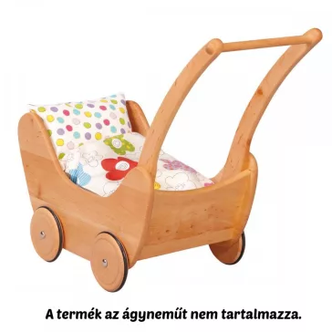   Babakocsi fából, gumikerekes, olajozott, ágynemű nélkül