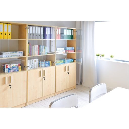 MB0943 24-05 Magas szekrény, két teli, két üvegajtós kivitelben, juhar színben, 76*40*185 cm