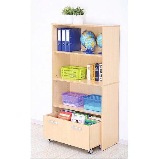 MB100 374 Nyitott "M" tároló, két polccal, (alul görgős fiók illeszthető bele)