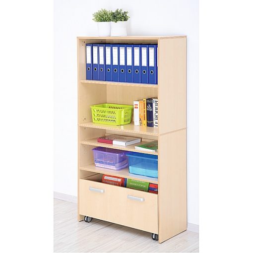 MB100 374 Nyitott "M" tároló, két polccal, (alul görgős fiók illeszthető bele)