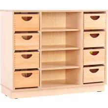 MB100 313 Szekrényváz "M", középen 4 polcos nyitott, két oldalt 4-4 fiókhellyel