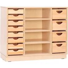 MB100 313 Szekrényváz "M", középen 4 polcos nyitott, két oldalt 4-4 fiókhellyel