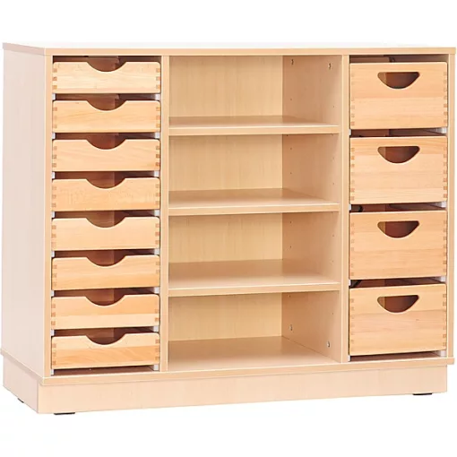 MB100 313 Szekrényváz "M", középen 4 polcos nyitott, két oldalt 4-4 fiókhellyel