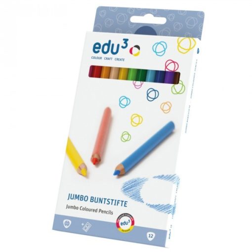 Edu3 színes ceruza 12-es, vastag, háromszögletű ajándék hegyezővel