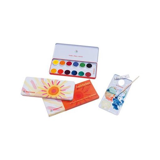 Fedőfesték, 12 színű, fém dobozban, Stockmar opaque colours