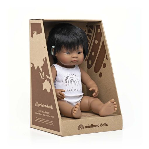 Baba: latin-amerikai fiú, hallókészülékkel, fehérneműben, 38 cm (Miniland) ML 31117