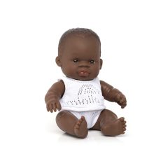 Baba, afrikai fiú, 21 cm, fehérneműben, Miniland ML31123
