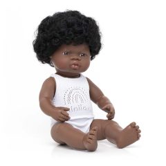 Baba, afrikai lány, fehérneműben, 38 cm, Miniland ML31154