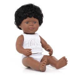   Baba, afroamerikai fiú, fehérneműben, 38 cm,  Miniland ML31159