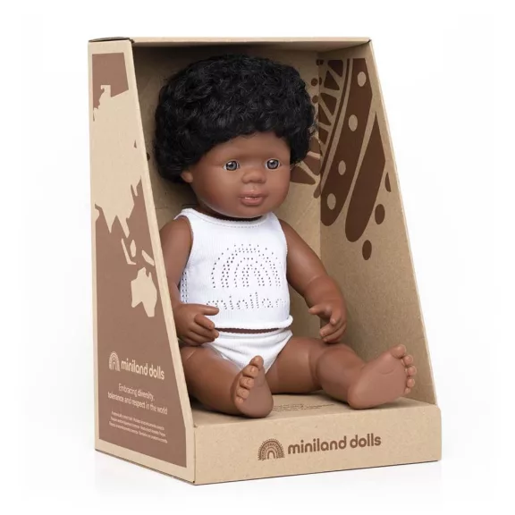 Baba: afroamerikai fiú fehérneműben, 38 cm (Miniland) ML31159