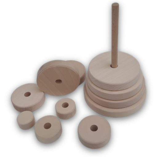 Montessori torony, natur, festhető 11 karikás