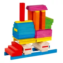 Építőhasábok: színes, 200 darabos, fa dobozban (Goki) GK58470 