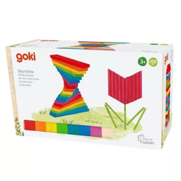   Építőhasábok: színes, 200 darabos, fa dobozban (Goki) GK58470 