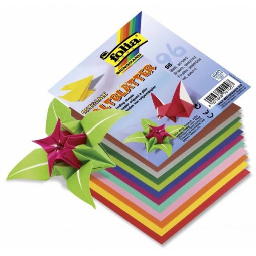 Origami papír 19x19 cm, 96 lap /csomag  -  egyik oldala fehér, másik színes!