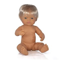   Baba - európai fiú, hajas, 38 cm-es, vízálló, MINILAND, ML31051