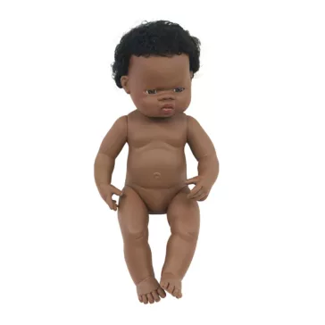   Baba: afrikai fiú, hajas, 38 cm-es, vízálló (MINILAND) ML31053