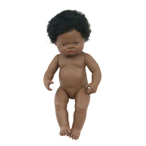 Baba: afrikai lány, hajas, 38 cm-es, vízálló (MINILAND) ML31054