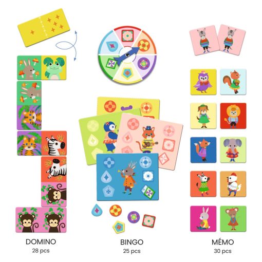 Társasjáték: Kis barátok bingo, memória, dominó (Little friends) Djeco