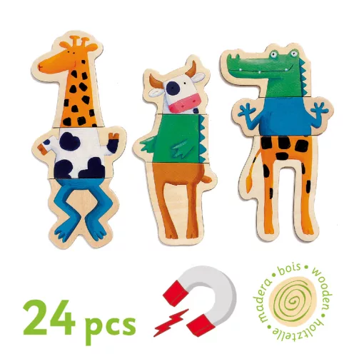 Mágneses képkirakó: Vicces állatok (Crazy animals) Djeco
