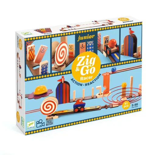 Építőjáték:  51 db-os forgalmas fa építőjáték (Zig and Go Junior – Racer) Djeco