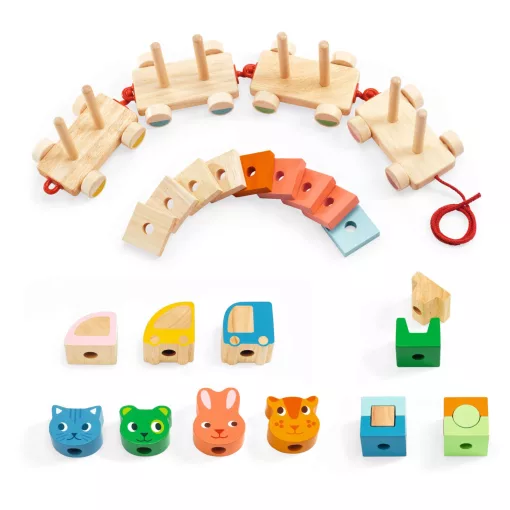 Húzható- és építőjáték: Kisvonat, 34 db-os (Créaroule, my little train) Djeco