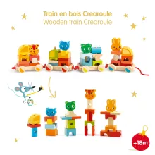 Húzható- és építőjáték: Kisvonat, 34 db-os (Créaroule, my little train) Djeco