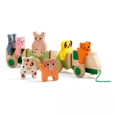   Húzható- és építőjáték: Tanyasi vonat, 4 vagon + 7 állat (Trainimo Farm) Djeco