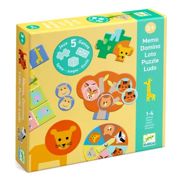   Társasjáték 5 az 1-ben: Vadállatok (Wild animals, 5 GAMES) Djeco