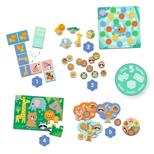 Társasjáték 5 az 1-ben: Vadállatok (Wild animals, 5 GAMES) Djeco