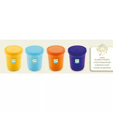   Pillegyurma 4 színben (4 tubs of play dough, Plain flour) Djeco