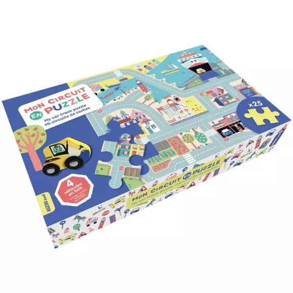 Padló puzzle 4db fa kisautóval Auzou Padló puzzle 4db fa kisautóval Auzou