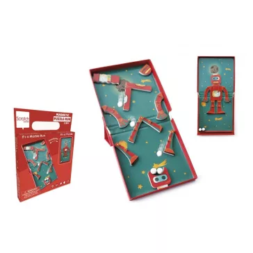   2 az 1-ben mágneses puzzle és golyófuttató játék, robotos Scratch Europe