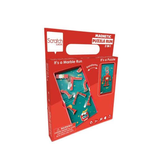 2 az 1-ben mágneses puzzle és golyófuttató játék, robotos Scratch Europe