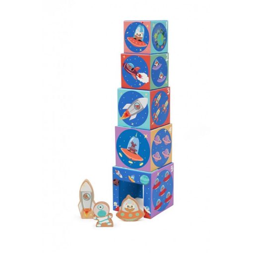 Toronyépítő kocka fa figurákkal, Világűr Scratch Europe