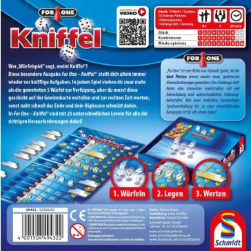   For One: Kniffel® egyszemélyes társasjáték, kockapóker (Schmidt) 49432