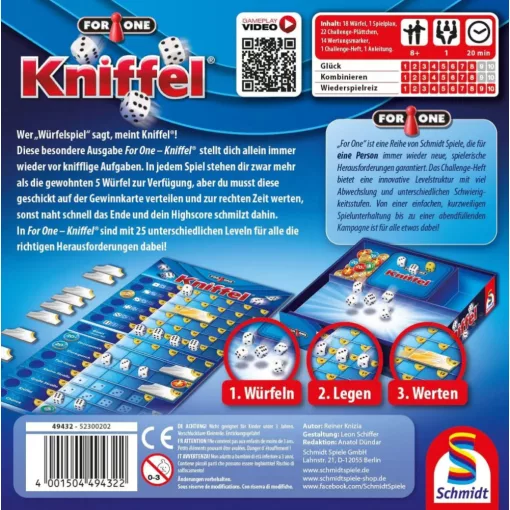 For One: Kniffel® egyszemélyes társasjáték, kockapóker (Schmidt) 49432