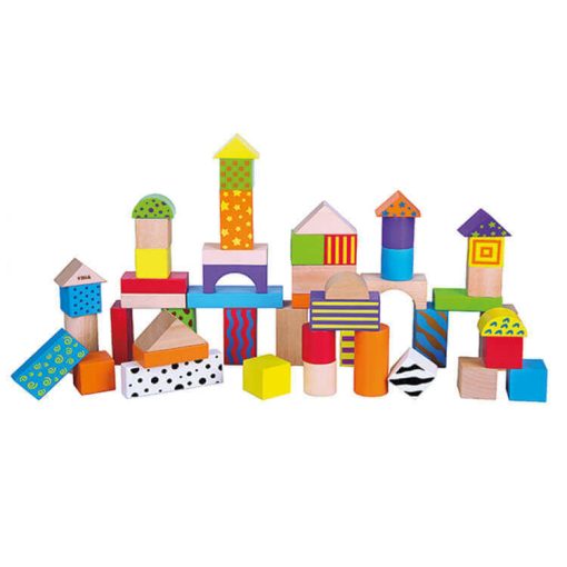 Építőkocka (50db-os, színes-mintás)