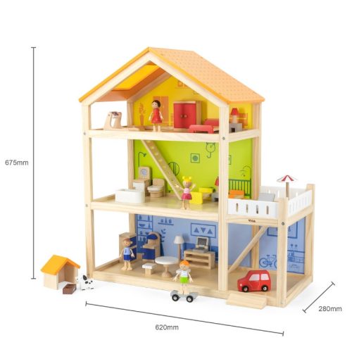 Három szintes babaház narancssárga tetővel