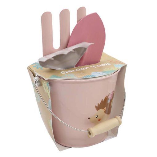 Kerti szerszámok vödörrel: rózsaszín, fém