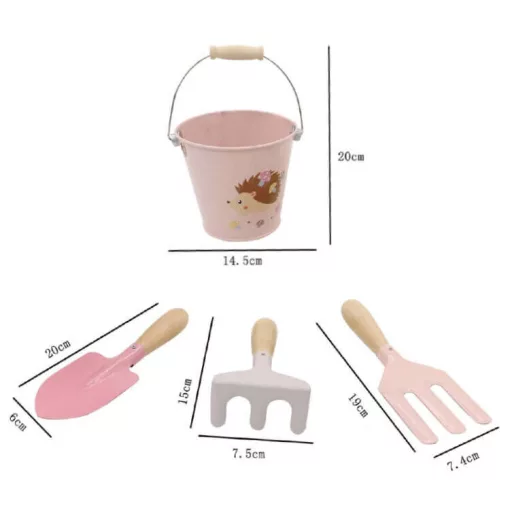 Kerti szerszámok vödörrel: rózsaszín, fém