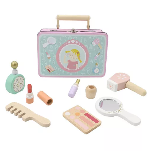 Kozmetikai készlet rózsaszín és zöld fémdobozban